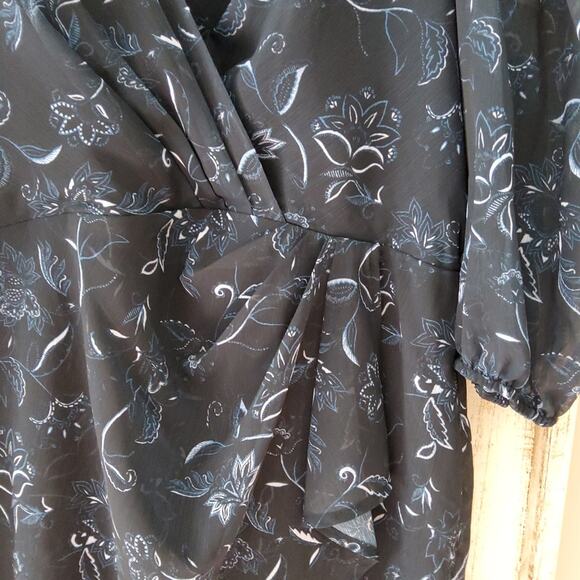 New Halogen Chiffon Faux Wrap Surplice Midi Dress in Bali Floral - Picture 6 of 11